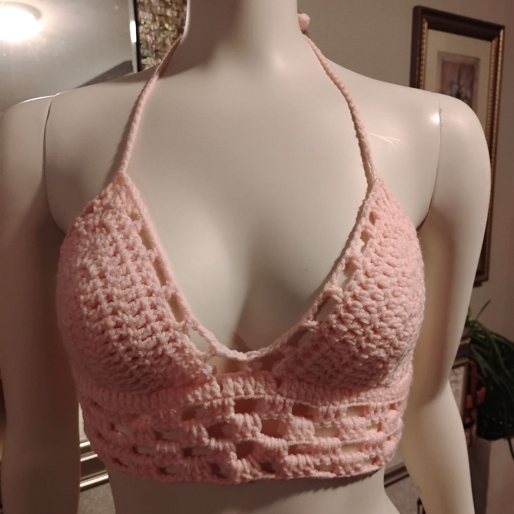 Handmade Pink Crochet Bralette - Picture 9 of 12